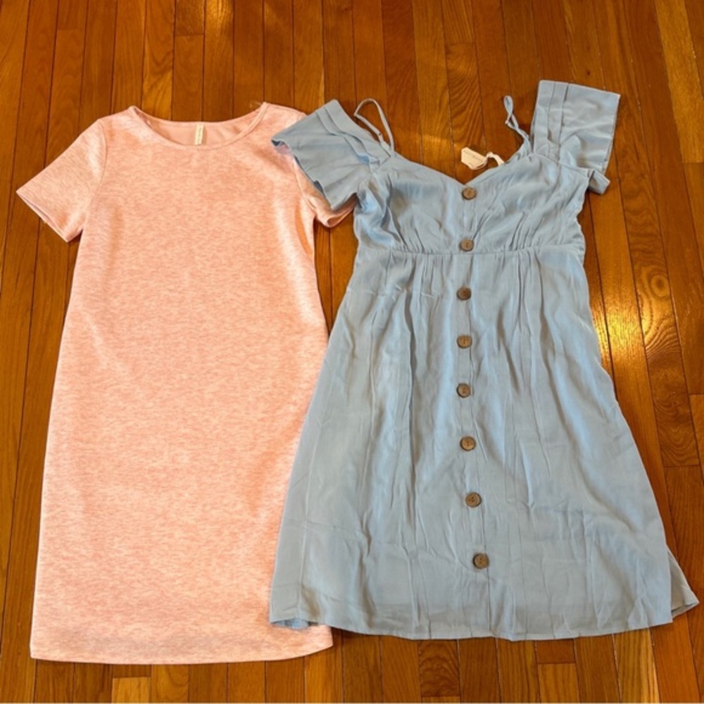 New NWT Lot of 2 PINKBLUSH Maternity Dress Pink & Blue size Medium Casual Career